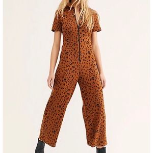 Free People Leopard Zip-Front Jumpsuit